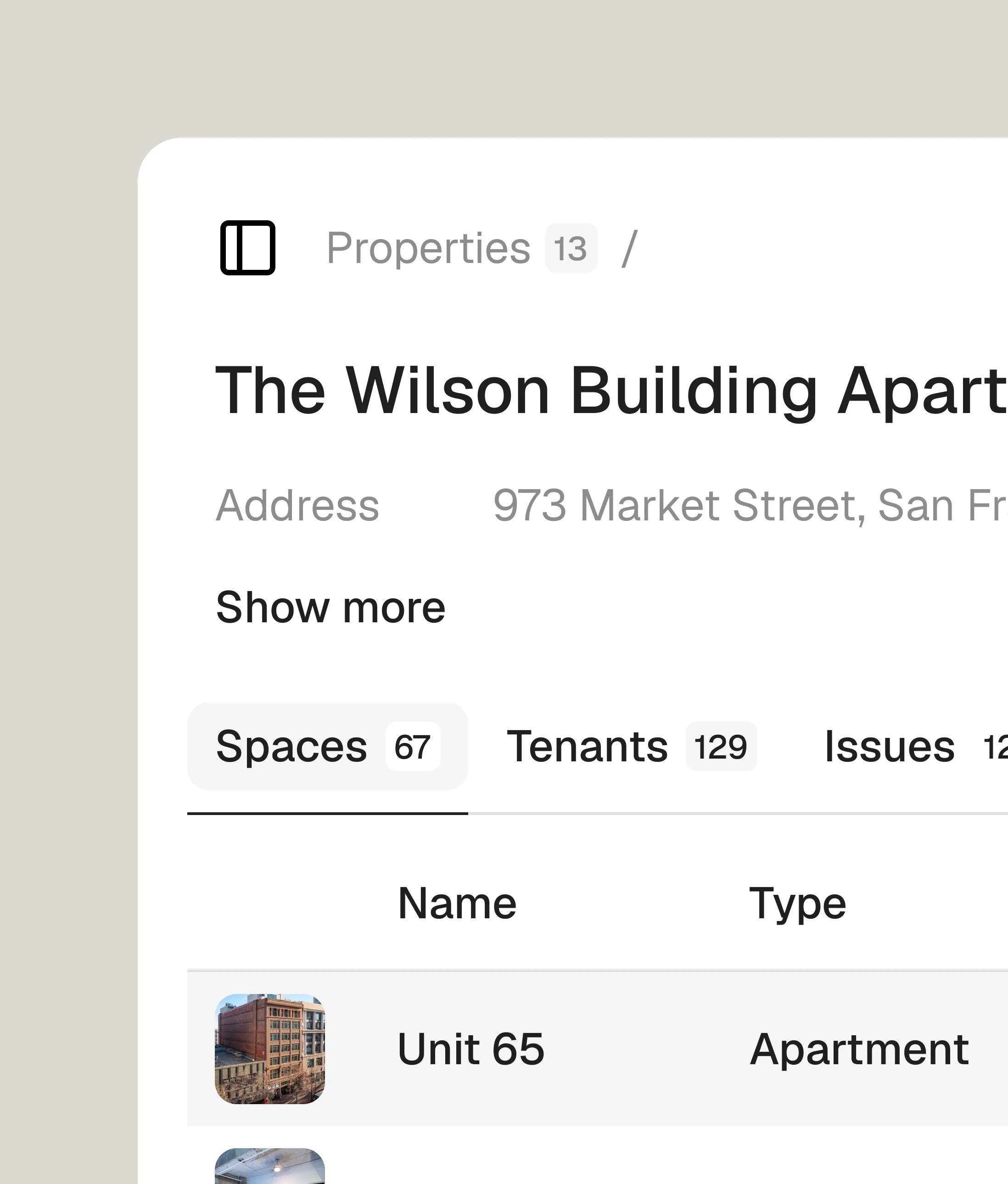 Dashboard showing multiple rental properties and their status at a glance