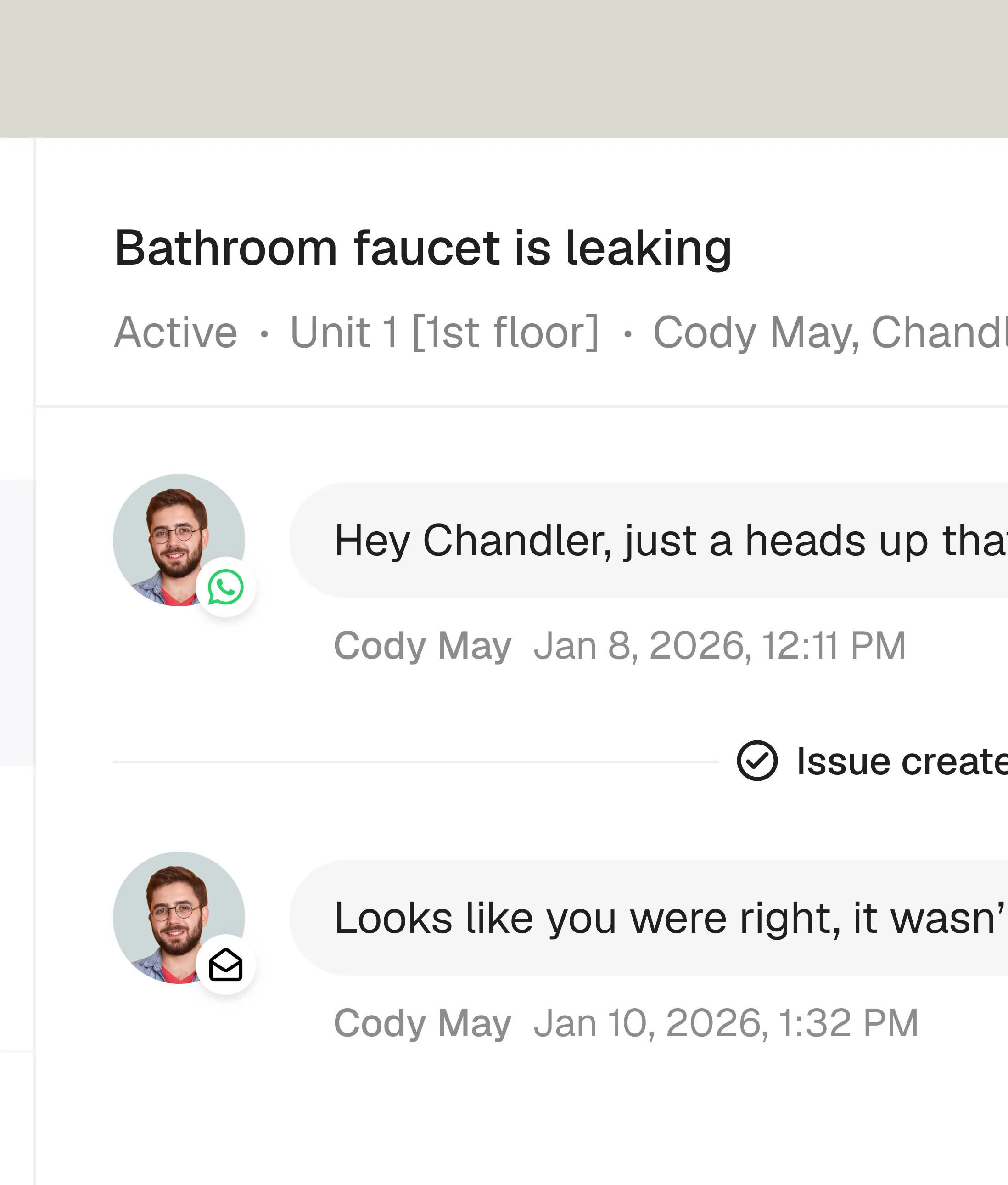 Tenant texting a maintenance request from a standard phone